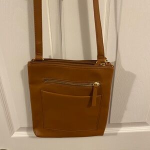 Joe Fresh Faux Leather Crossbody Bag Purse Brown Tan